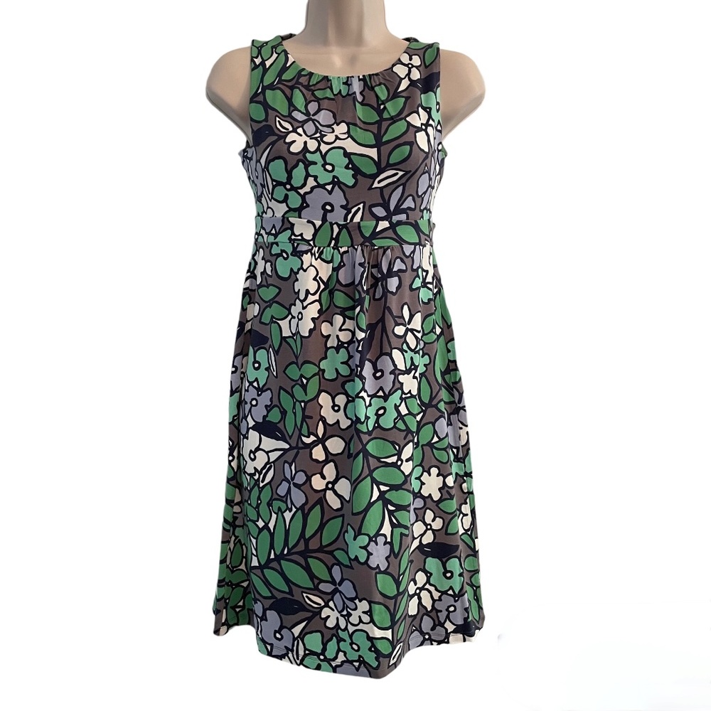 BODEN Chic Jersey Dress 4 Green Floral White Gray